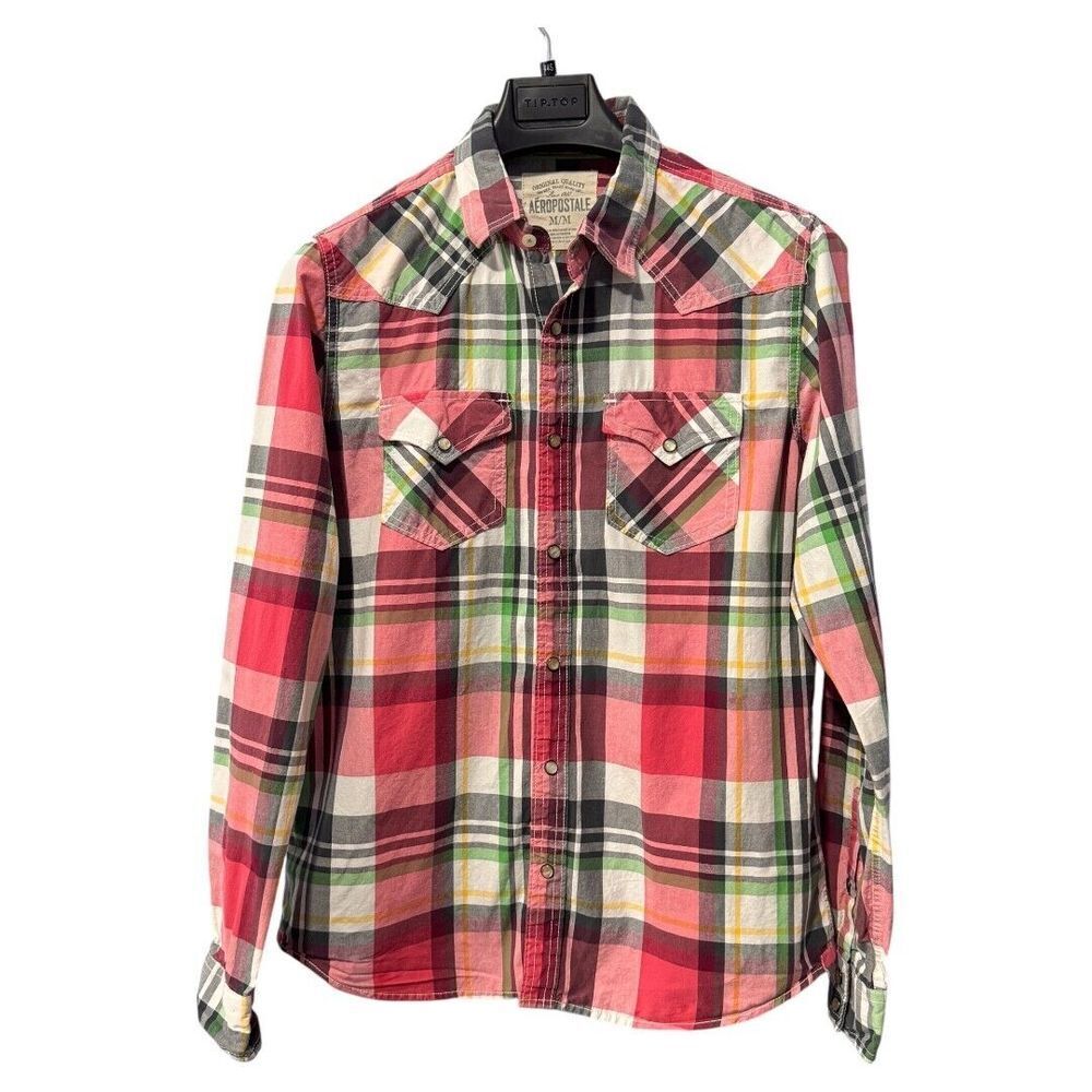 Aeropostale western style plaid pearl snap shirt men's size M